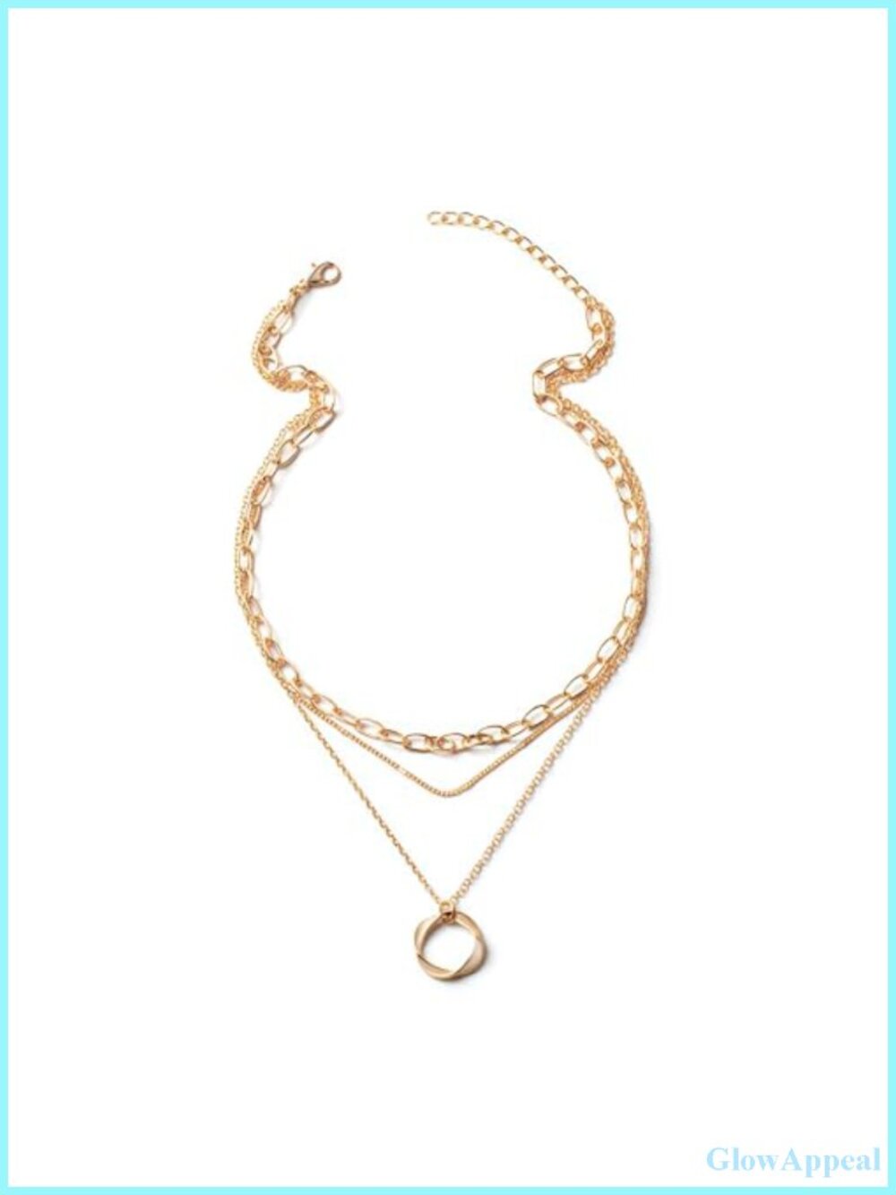 3-Layer Gold Plated Chain Necklace Minimalist Ring Pendant Adjustable Layered